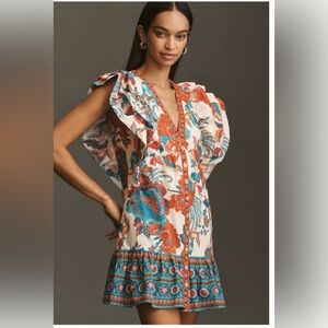 Farm Rio Anthropologie Ruffle-Sleeve Mini Dress